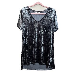 Spring + Mercer Soft Crushed‎ Velvet Legging Tee Dark Gray Pewter Size Medium